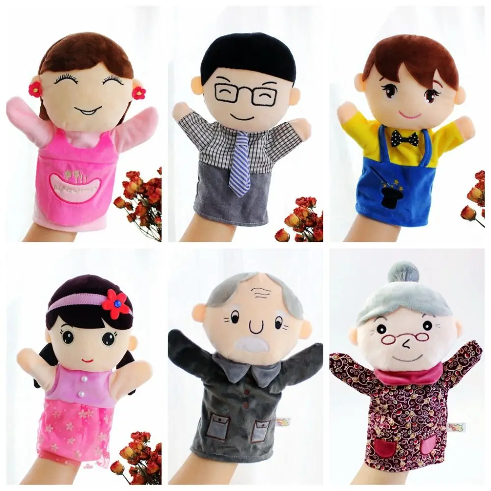 High Quality Portable Plush Storytelling Puppet 25CM Cartoon Story Hand Puppet Familys Members Finger Puppetry Toy