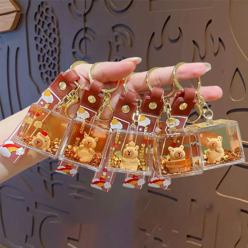 Подвеска с капибарой, брелок с капибарой, маленькие подарки, милый мультяшный кулон в виде бутылки зыбучих песков, украшение для сумки