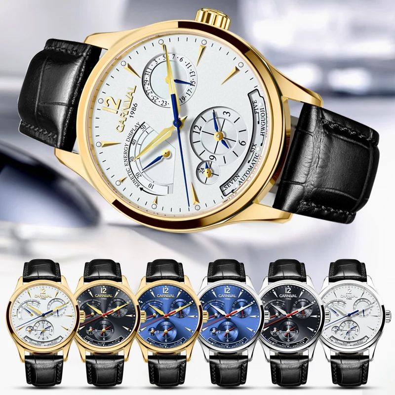 Carnival 2022 New Fashion Mechanical Watch Men Sapphire Calendar Waterproof Automatic Watches for Mens Clock Relogio Masculino