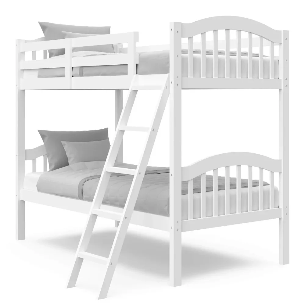 Long Horn Twin-Over-Twin Bunk Bed，Converts to 2 individual twin beds，Wooden Bunk beds with Guardrail for Boys, Girls