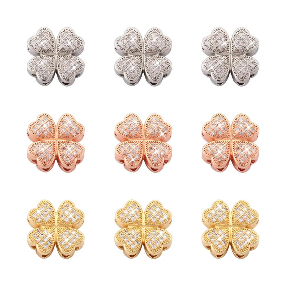 

10pcs Clover Shape Brass Micro Pave Cubic Zirconia Beads For DIY Handmade Jewelry Making Necklace Accessories 14x14x5mm