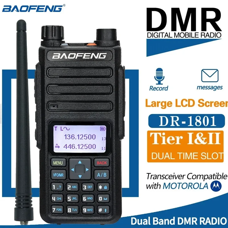 Baofeng DR-1801 Dalekiego zasięgu Dwuzakresowy DMR Cyfrowy/analogowy Walkie Talkie Poziom 1 i 2-poziomowy II Podwójne gniazdo czasowe Aktualizacja radia DM-1801