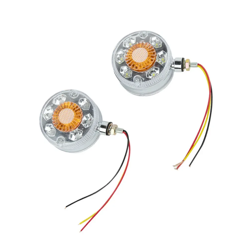 2pcs/set Round LED Pedestal Fender Lights Truck Double Face Turn Signal Brake Lamps 12W Motorcycle Light Replacement