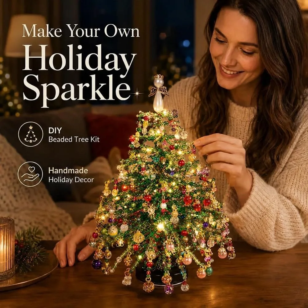 Handmade Bead Weaving Beaded Christmas Tree Kit Crystal Bead Material Tabletop Display Size DIY Christmas Tree Craft Kit