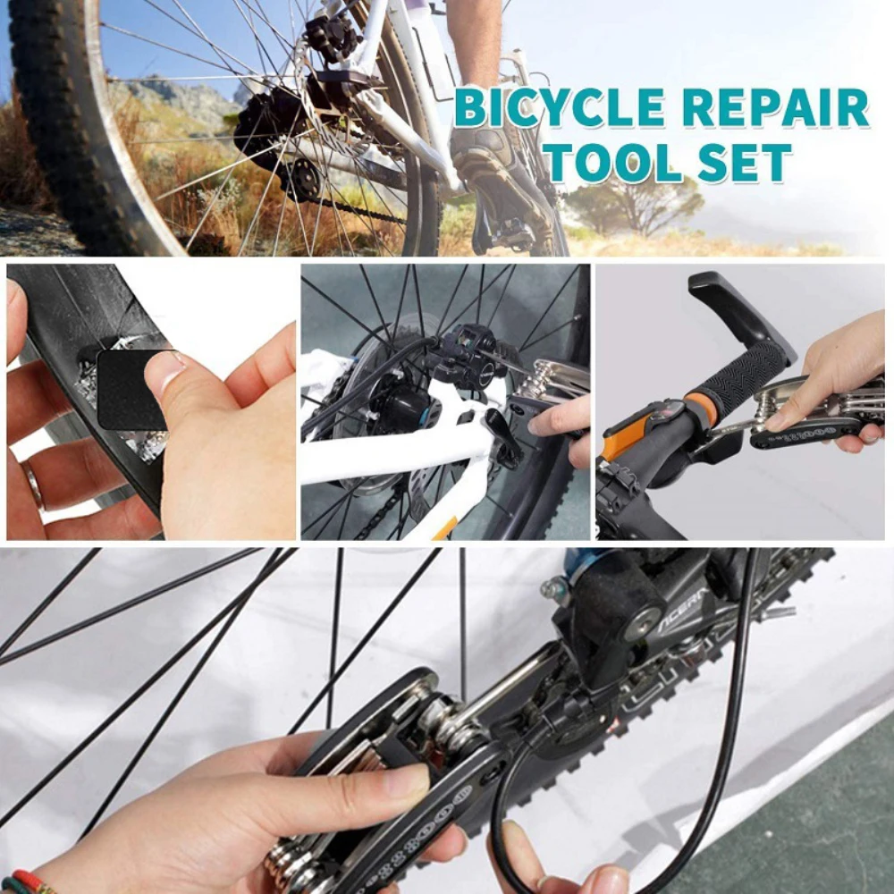 Bike Tool Set With Bag Cyclist Portable Mountain Bike Repair Tool Kit Tool Kit Multi-Purpose Emergency Tire Repair Tools