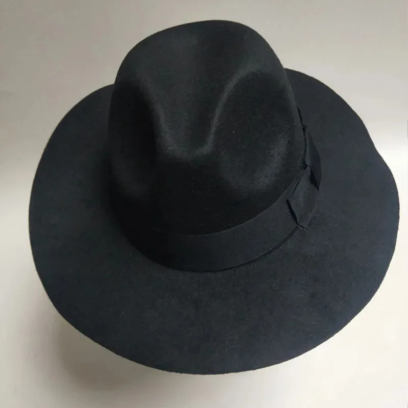 DY20DIOCOS Michael Jackson Hat Cosplay Wigs White Black Dance Fedoras Classic Black Wide Brim Jazz Gentleman Wool Hats 56-58cm25