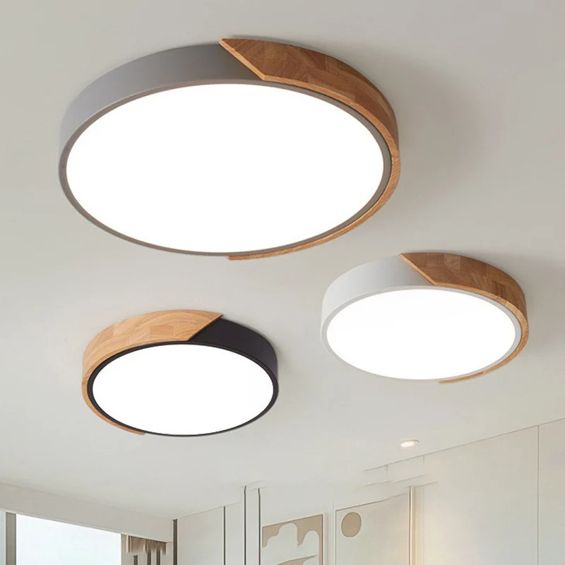 

LED Ceiling Light Modern Nordic Round Lamp Wooden Home Living Room Bedroom Study Surface Mounted Lighting Macaroon Home Decor