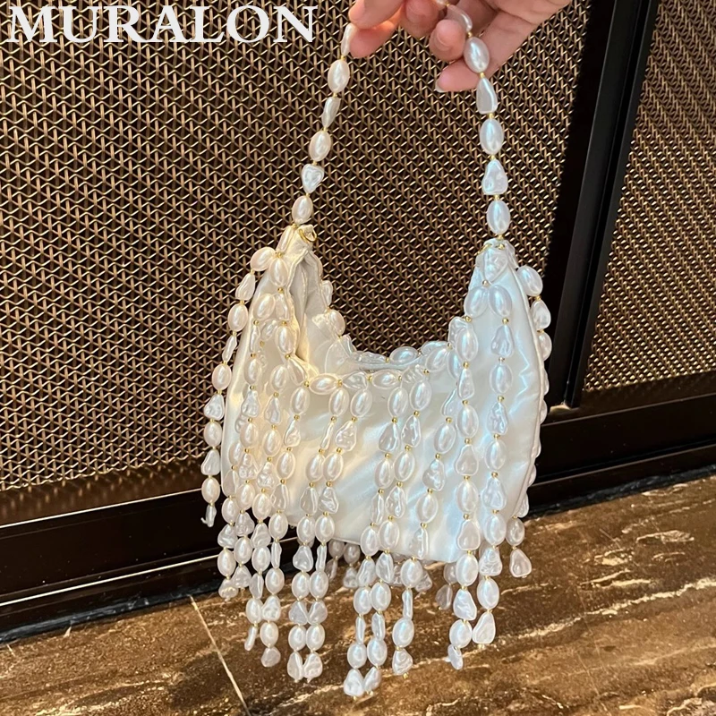 Niche Design French Elegant Temperament All-match Handmade Beaded Handbag Tote Bag Tassel Decoration Banquet Casual Bag Female