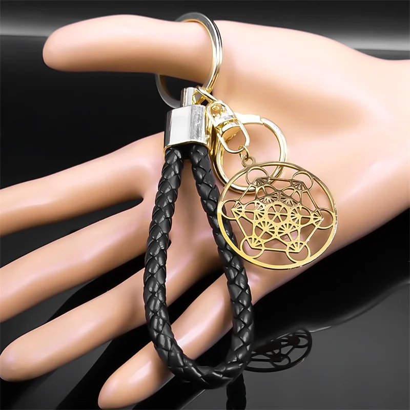 Mysterious Metatron Cube Flower of Life Stainless Steel Keyring Holder Sacred Geometry Salomon Symbol Key Chains Holder Jewelry