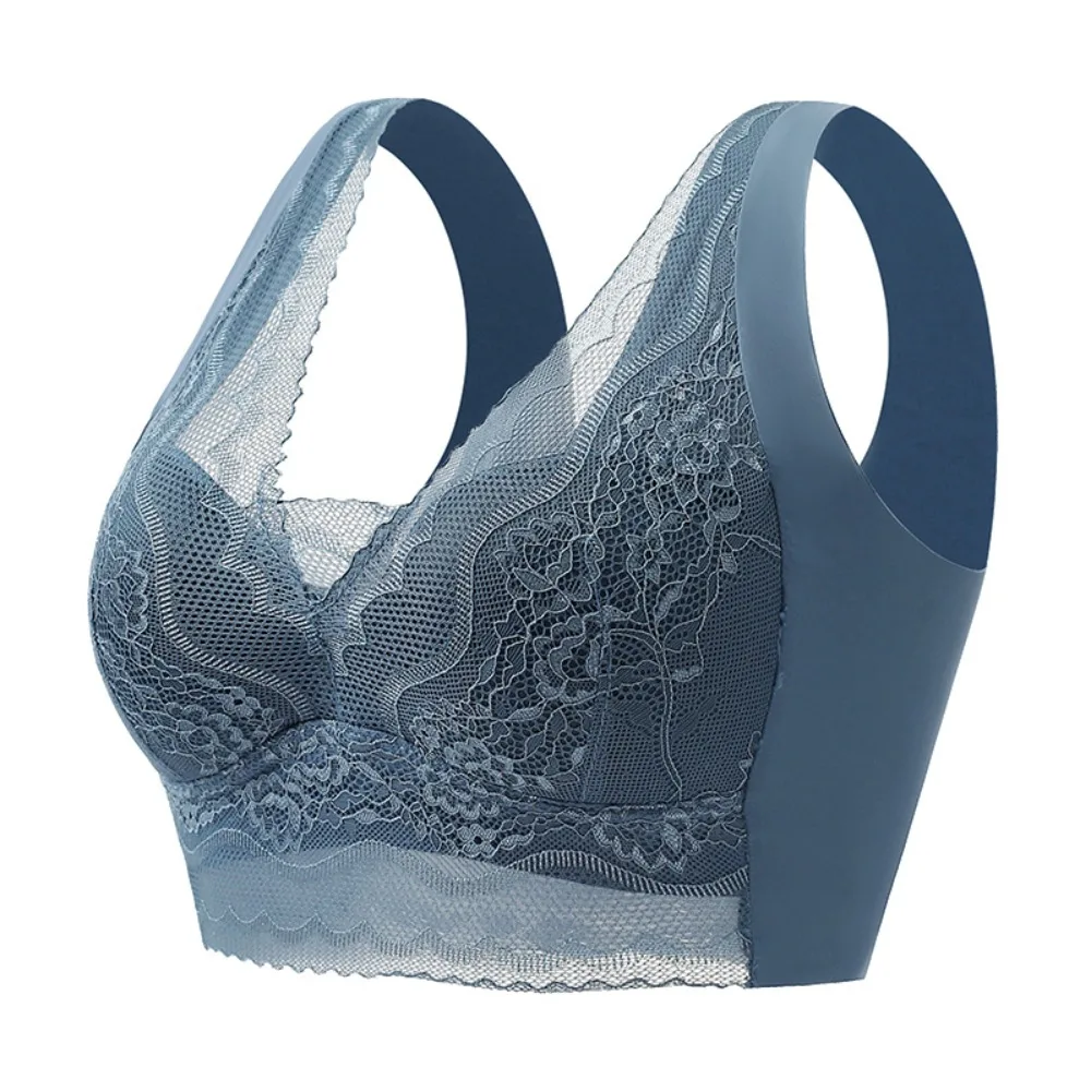 

Fashion Mesh Flower Lace Deep V Bras Shockproof Large Size Brassiere for Women Gathered Breasts Seamless Push Up Bras Ladies