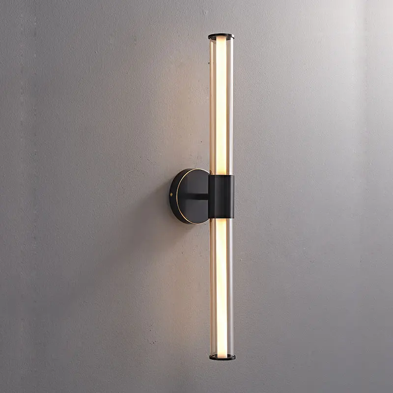 Copper Glass Wall Light Hotel Bathroom Cognac Black Retro LED Sconce Exhibition Hall Lamp Tubular Strip Front Mirror Headlight