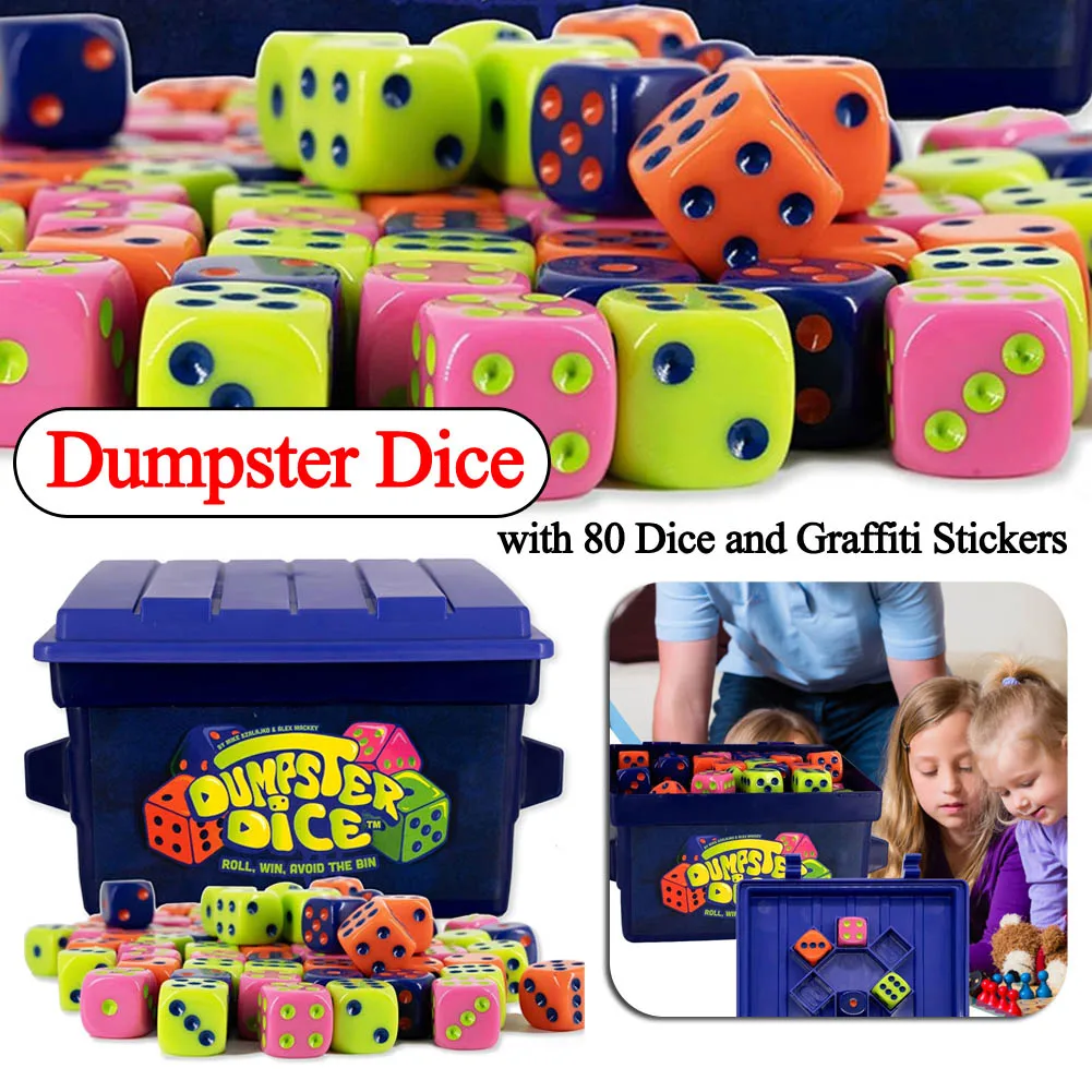 

Dumpster Dice 80Pcs Dice Set Fast-Paced Family Dice Game Fun 4-Player Board and Dice Game for Travel Party and Game Night