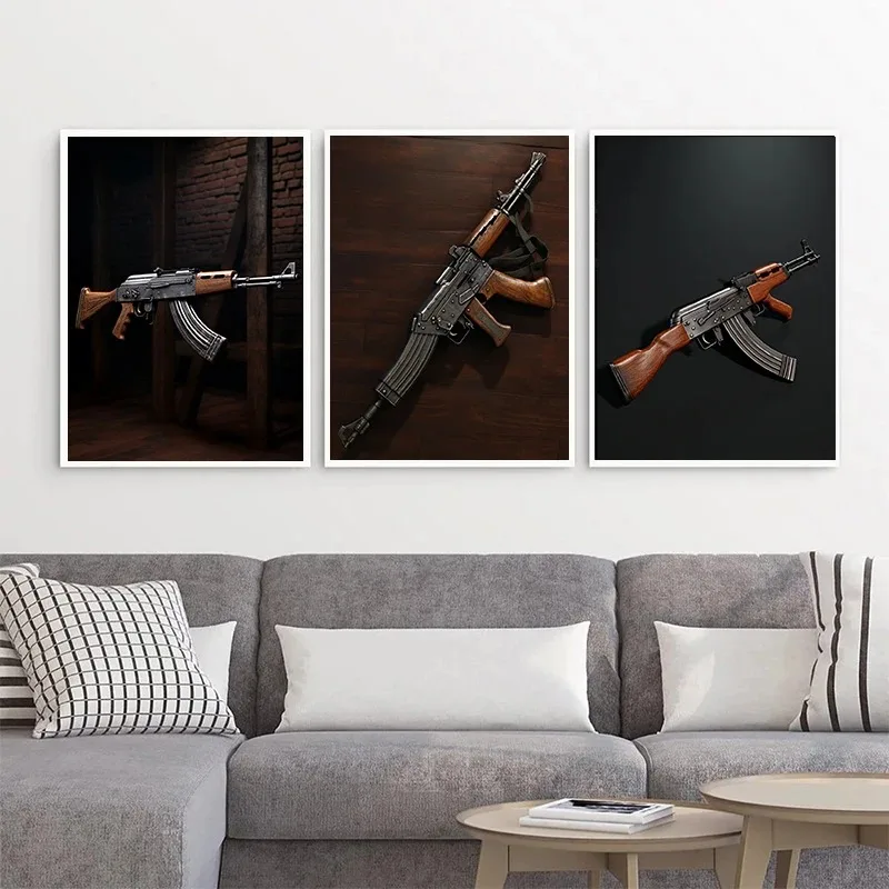 1Pcs Bar Interior Paintings Gun Picture on the Wall Decororation Living Room Rifle Poster Home Decor Canvas Painting AK47 Art