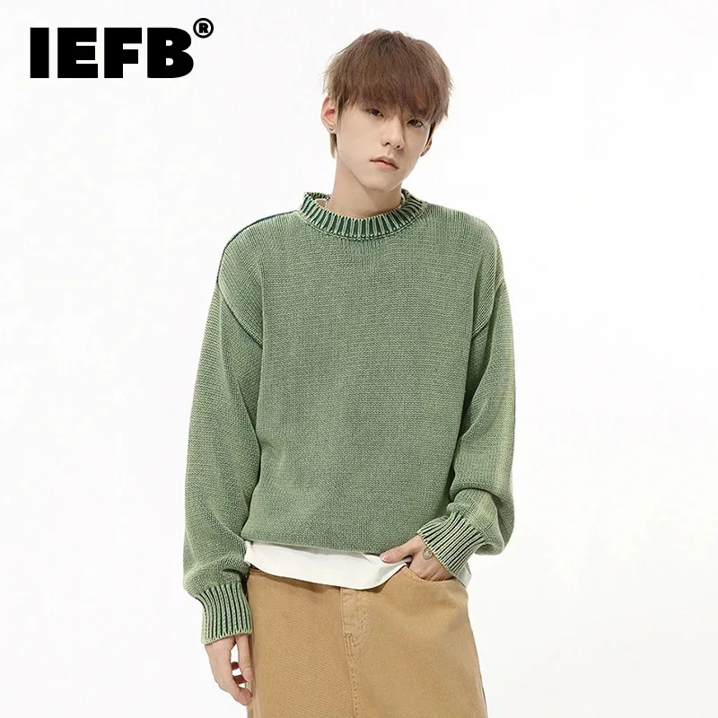 IEFB Korean Style Men's Pullover Knits Solid Color Round Collar Loose Menswear Casual Knitting Casual Male Sweater Simple 9C8100