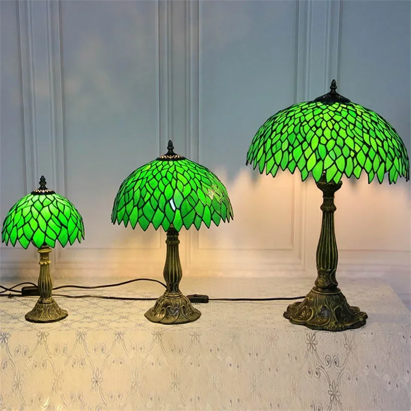 DEBBY Tiffany Glass Table Lamp LED Modern Creative Green Leaf Desk Light  For Home Living Room Study Bedside Decor