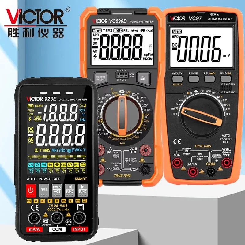 

Цифровой мультиметр Victor, автоматический диапазон 6000 отсчетов, емкость, сопротивление, частота, истинное среднеквадратичное значение, NCV, фонарик, тестер температуры VC890