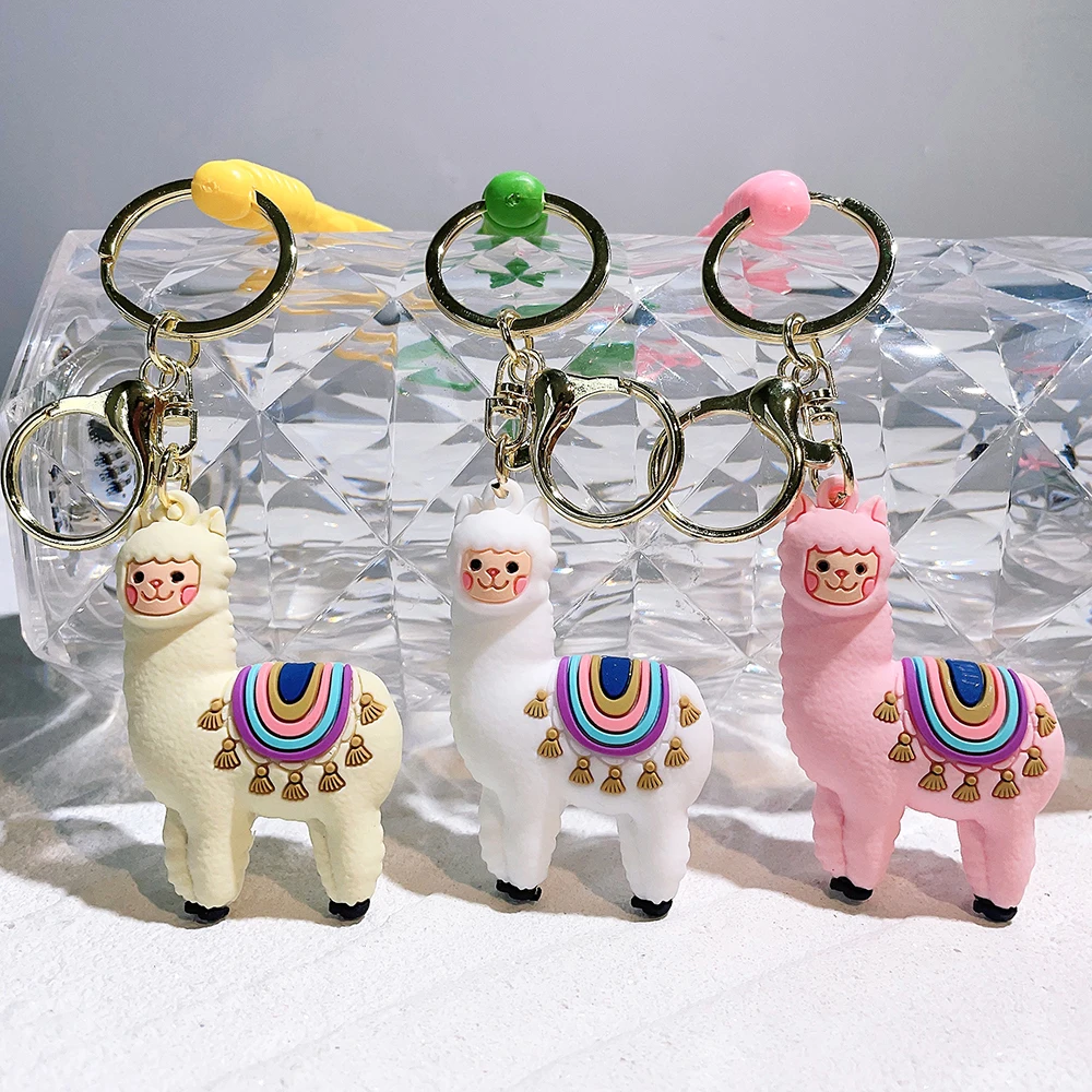 Cartoon Cute Alpaca Doll Keychain Creative Trend Personality Naive Girl Heart Couple Pendant Students Backpack KeyRing Wholesale