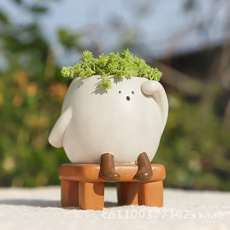 

Mini Desktop Resin Flower Pot Creative Fleshy Plant Container for Office Courtyard Balcony Landscape Potted Vessel