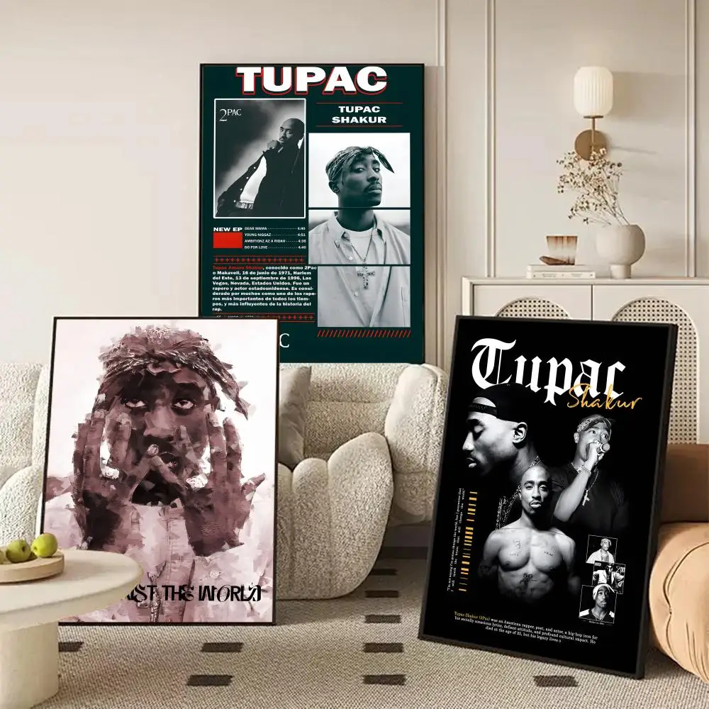 Singer T-Tupac S-Shakur Poster Waterproof Self-Stick Wall Art Stickers, Removable Wall Decor for Living Room and Bedroom