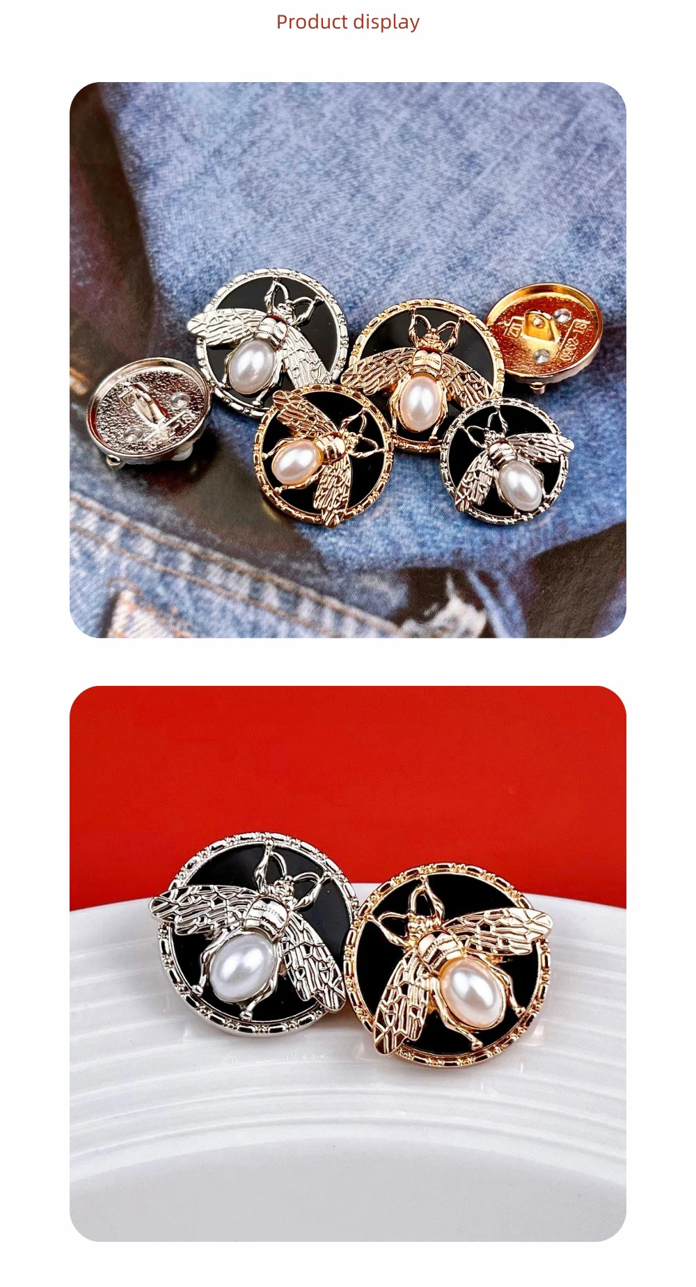 10 stücke Metall Knopf Nähen Kleidung Leder Tasche DIY Handwerk Pullover Hochwertige Dekorative Dreidimensionale Bienen Knopf Zubehör – Detail 1