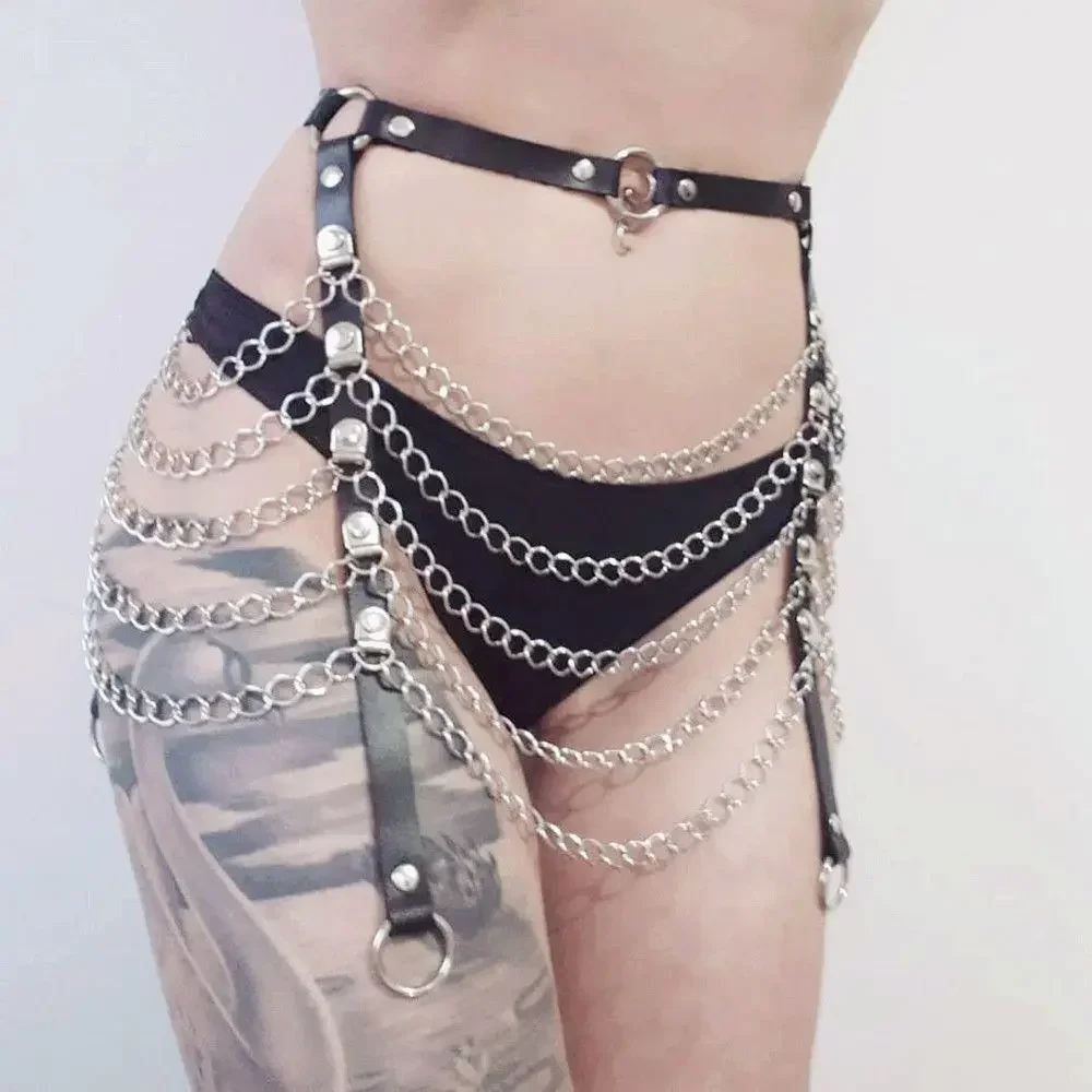 Ceinture sexy en cuir et métal SM Sex pour femmes, vêtements gothiques, pantalons de bondage avec anneau de taille, européens et jeunesse