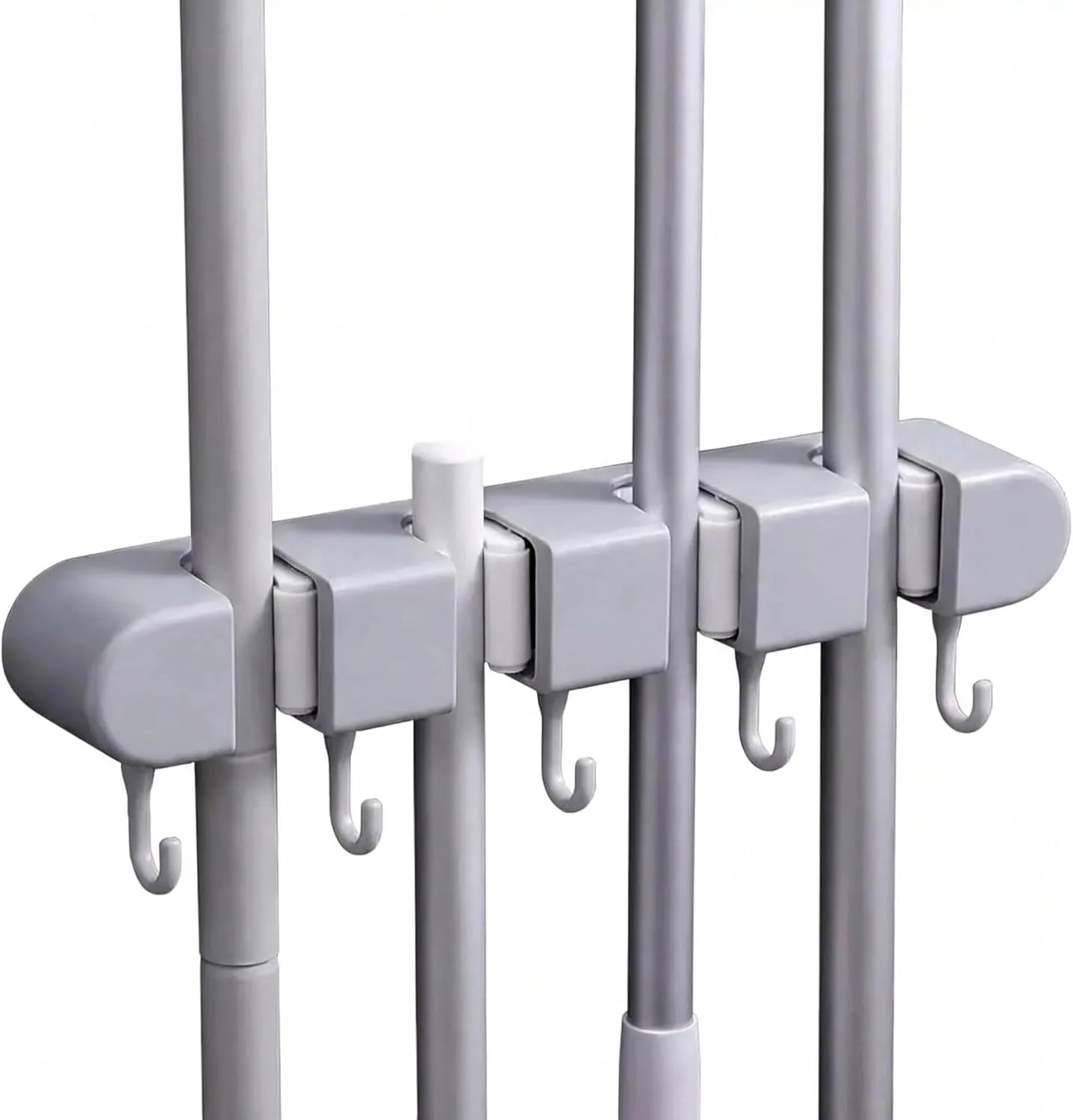 Broom Mop Holder Wall Mount, Hanger Storage Organizer with Hooks and Slots for Home, Kitchen, Garage, Garden, Laundry Room, Bathroom Organization and Storage(4 Racks 5 Hooks) (Gray)