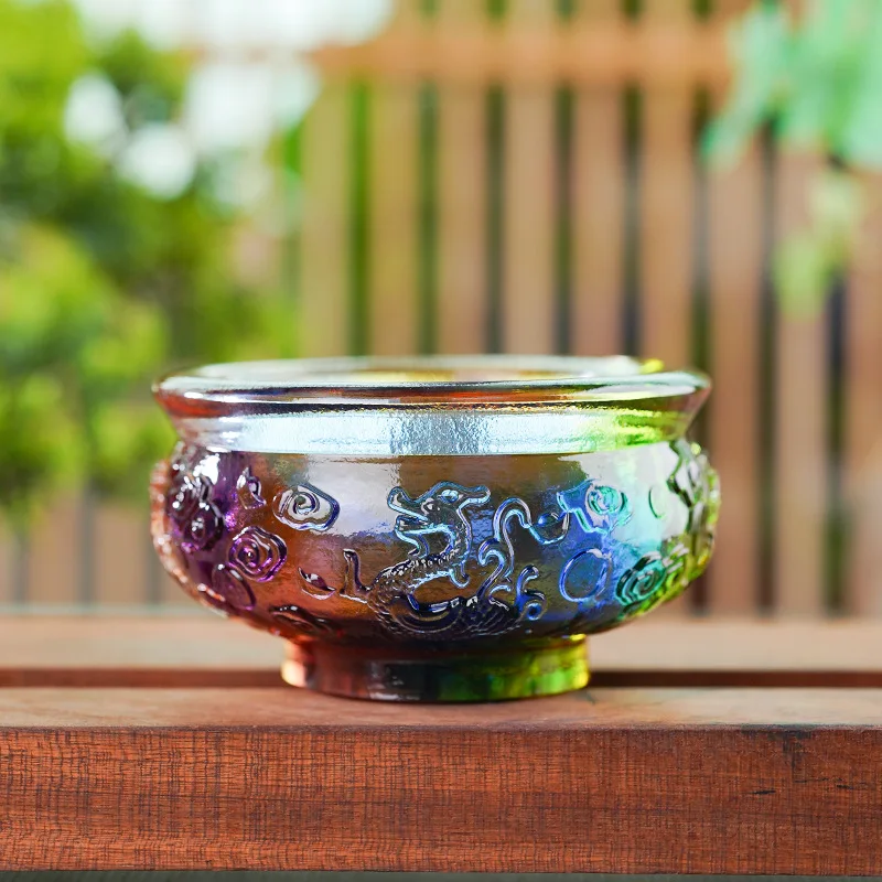 

Стеклянная декоративная чаша-сокровищница с рельефом четырех мифических зверей, копилка, украшение для входной зоны, подарок на новоселье, в китайском стиле C