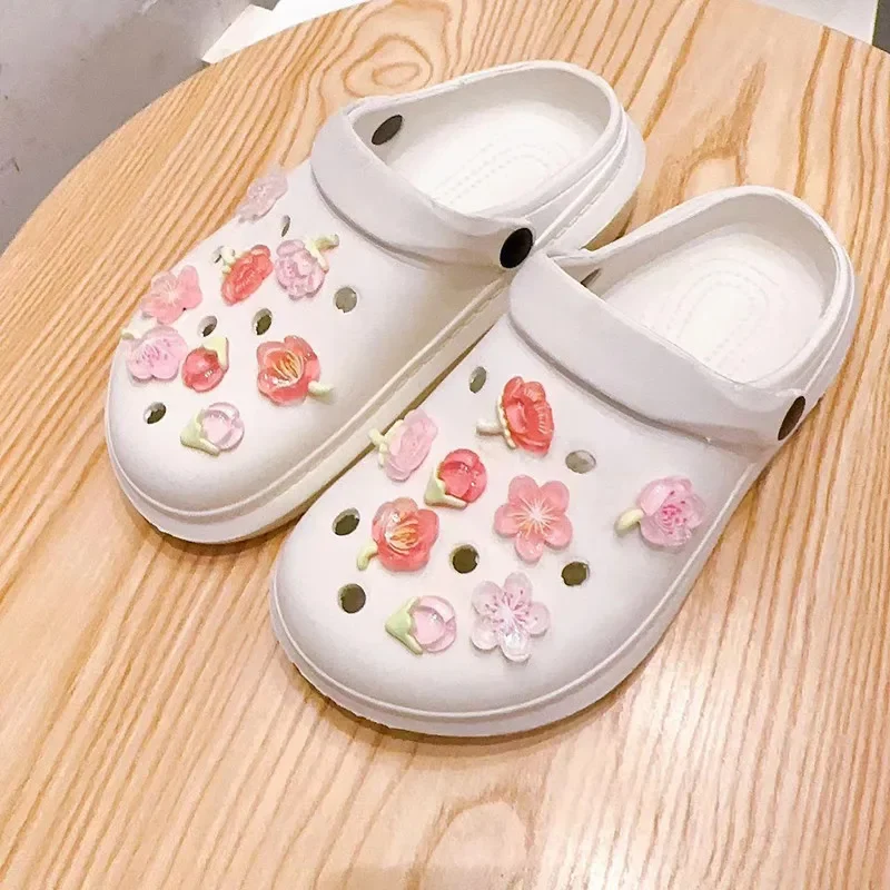 Hot Elegant Women DIY Hole Shoes Charms for Cute Sakura shoe Accessories White Pink All-match Shoe Decorations Fashion Bundle