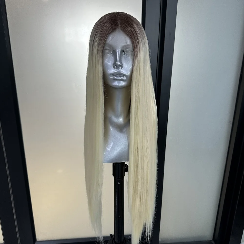 28 Inch Straight Ombre Honey Blonde Colored 13x4 Synthetic Transparent Lace Front  Drag Queen Cosplay Wigs For Black Women