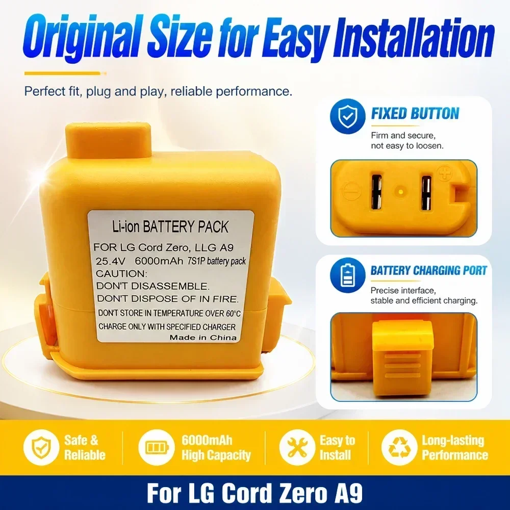 For LG Code Zero A9 A9S P9 Vacuum Cleaner Battery 5000-6000mAh Li-Ion Yellow Shell Long Lasting Replacement 2026