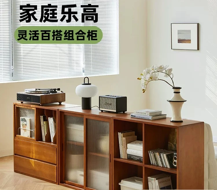 Medieval Retro Solid Wood Lockable Storage Cabinet, TV Combination Cabinet, Display Rack, Dining Side Cabinet