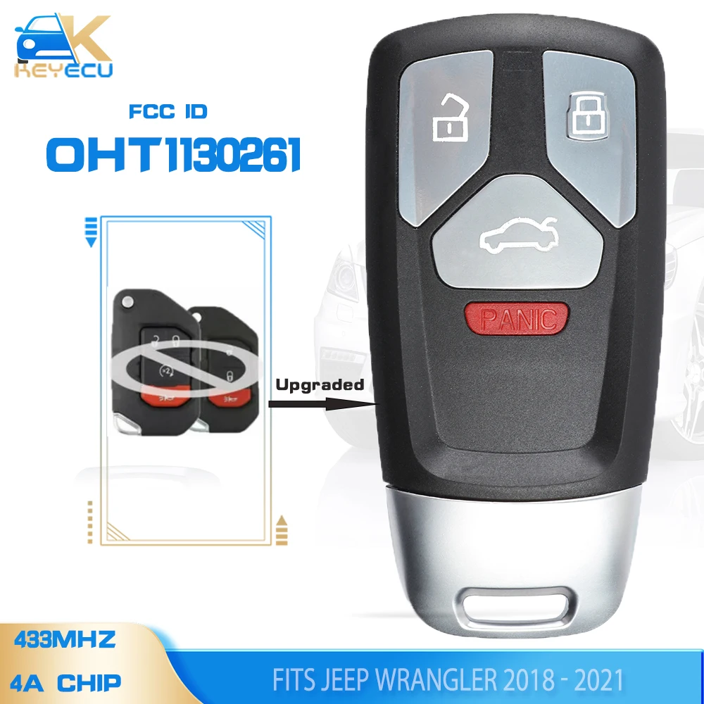 

KEYECU OHT1130261 ASK 433MHz 4A Upgrade Smart Proximity Remote Key FOB for Jeep Wrangler 2018 2019 2020 2021