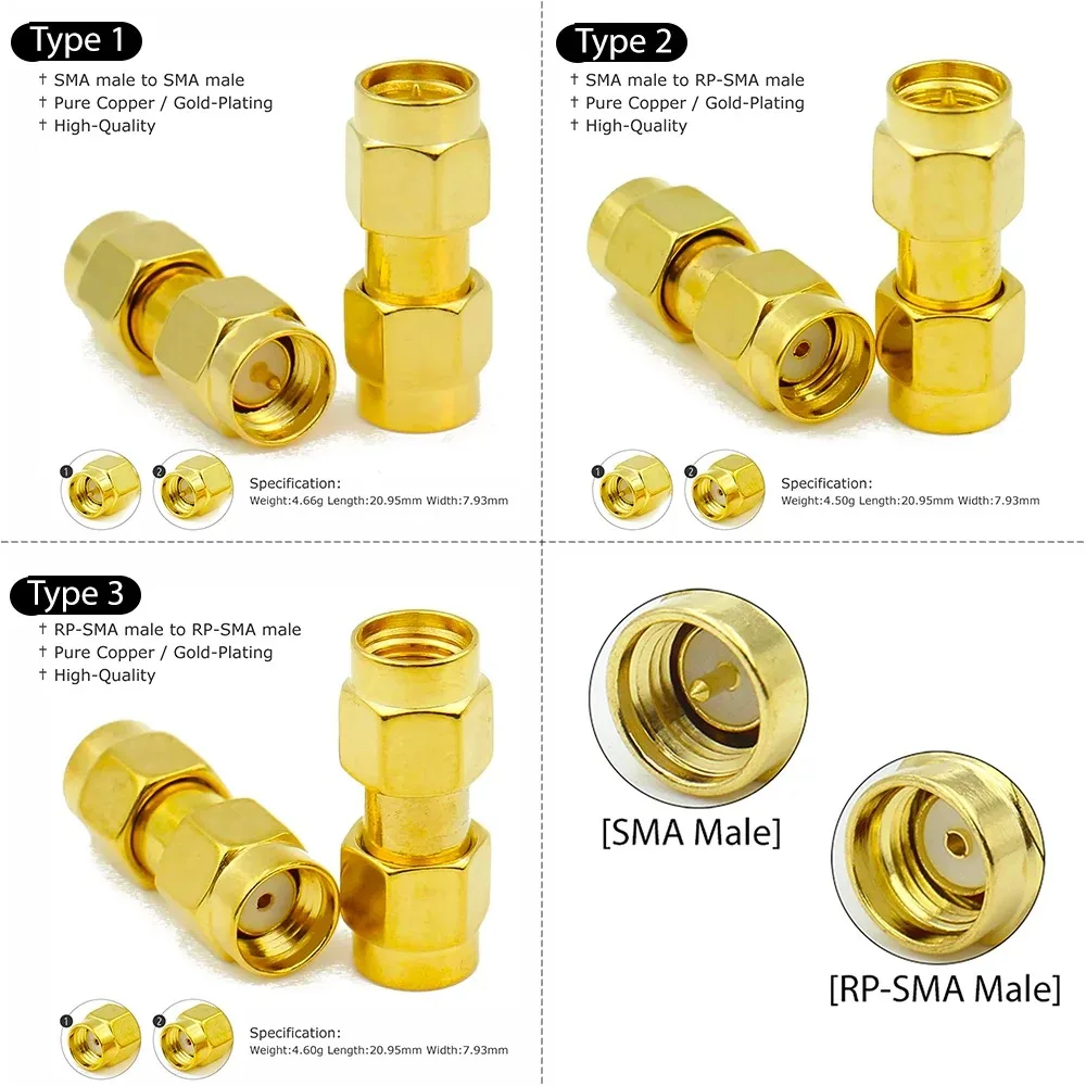 SMA Female to Female RF Adapter SMA Jack to Jack Bulkhead Connector Straight Double Inner Hole Gold Plated for Radio GPS