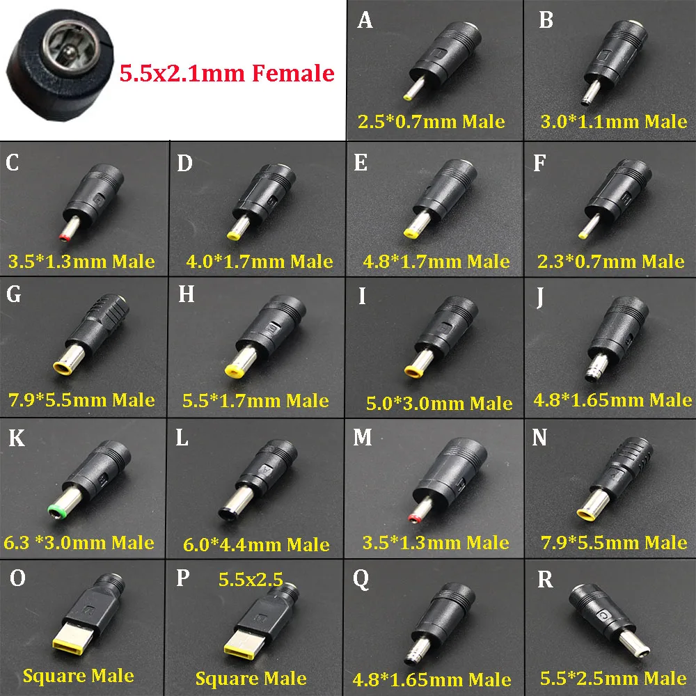 1Piece DC Power Male to Female Adapter 5.5x2.1mm to 7.9*5.5/6.3*3.0/6.0*4.4/3.5*1.3/4.8*1.65/4.8*1.7/5.5*2.5mm Laptop Connector