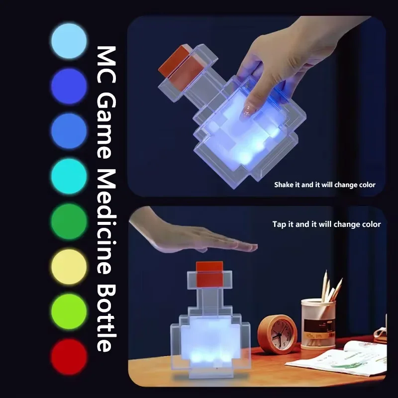 

MC Game Medicine Bottle Светодиодный ночник Настольные лампы Игровая креативная игрушечная лампа Перезаряжаемая прикроватная тумбочка для спальни для детей Прикроватная лампа