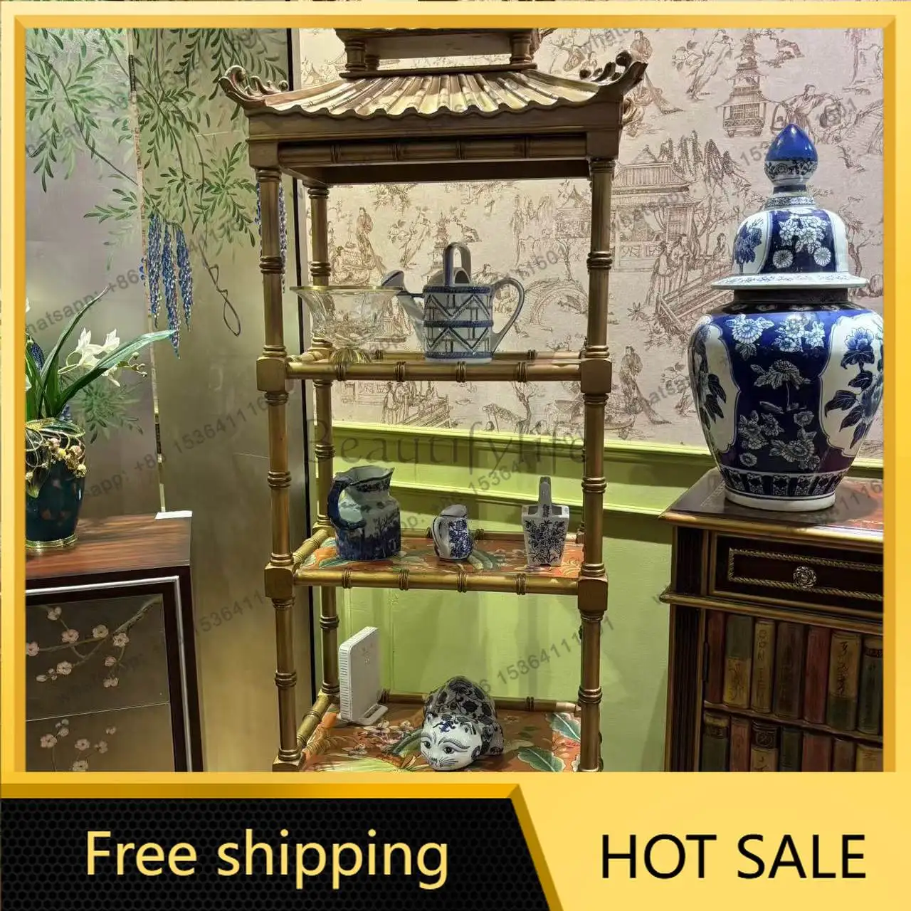 LD new Chinese-style Bogu shelf display cabinet villa study living room luxury display cabinet
