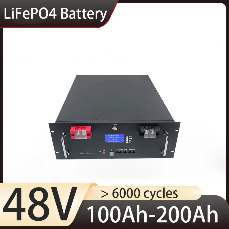 48V 200AH 150AH 100AH LiFePO4 Battery Pack 51.2V 10KW Lithium Solar Battery Rechargeable Battery 6000+ Cycles For Home Storage