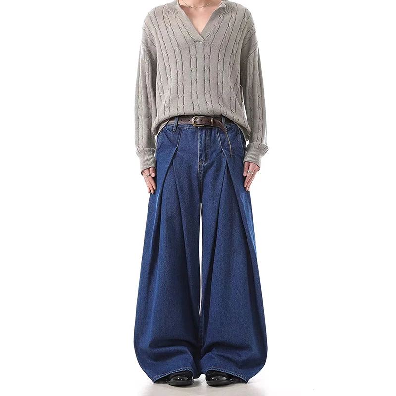 กางเกงยีนส์ทรงหลวมสีน้ำเงินเข้มสไตล์วินเทจ Y2K ของผู้หญิง ZHIZOU กางเกงยีนส์เดนิมสไตล์ฮาราจูกุแบบญี่ปุ่นยุค 2000 เอวสูงทรงโอเวอร์ไซส์