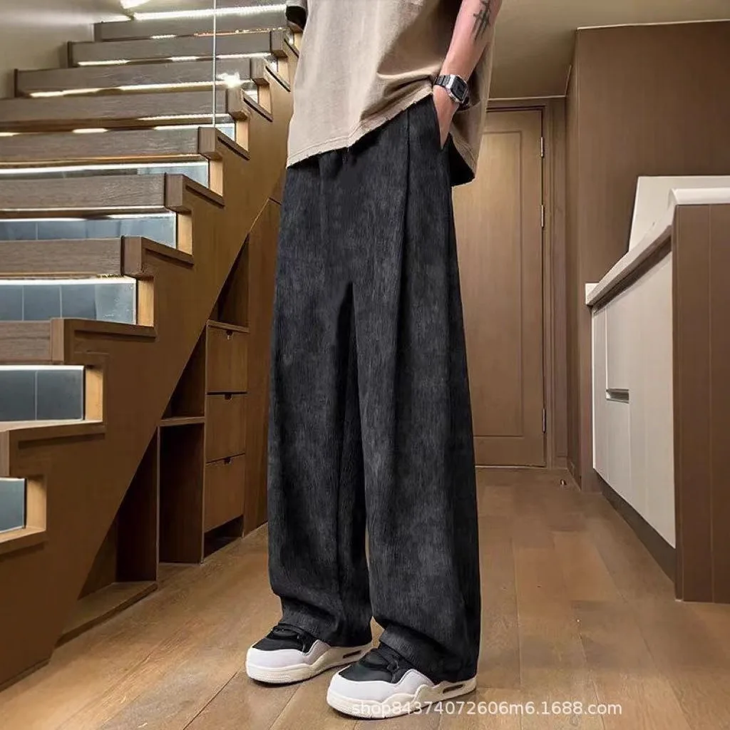 Pantalones de seda de hielo con textura Tie-dye, pantalones deportivos drapeados americanos de secado rápido, rectos, sueltos, de pierna ancha, informales