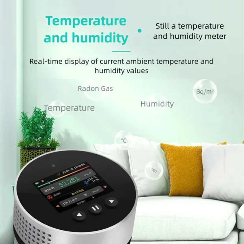 كاشف الراديون 3.3Bq-37kBq/m3 (0.09-1000 pCi/L) 2000mAh Type-C بطاريات قابلة للشحن شاشة الكريستال السائل تخزين البيانات للمكتب المنزلي