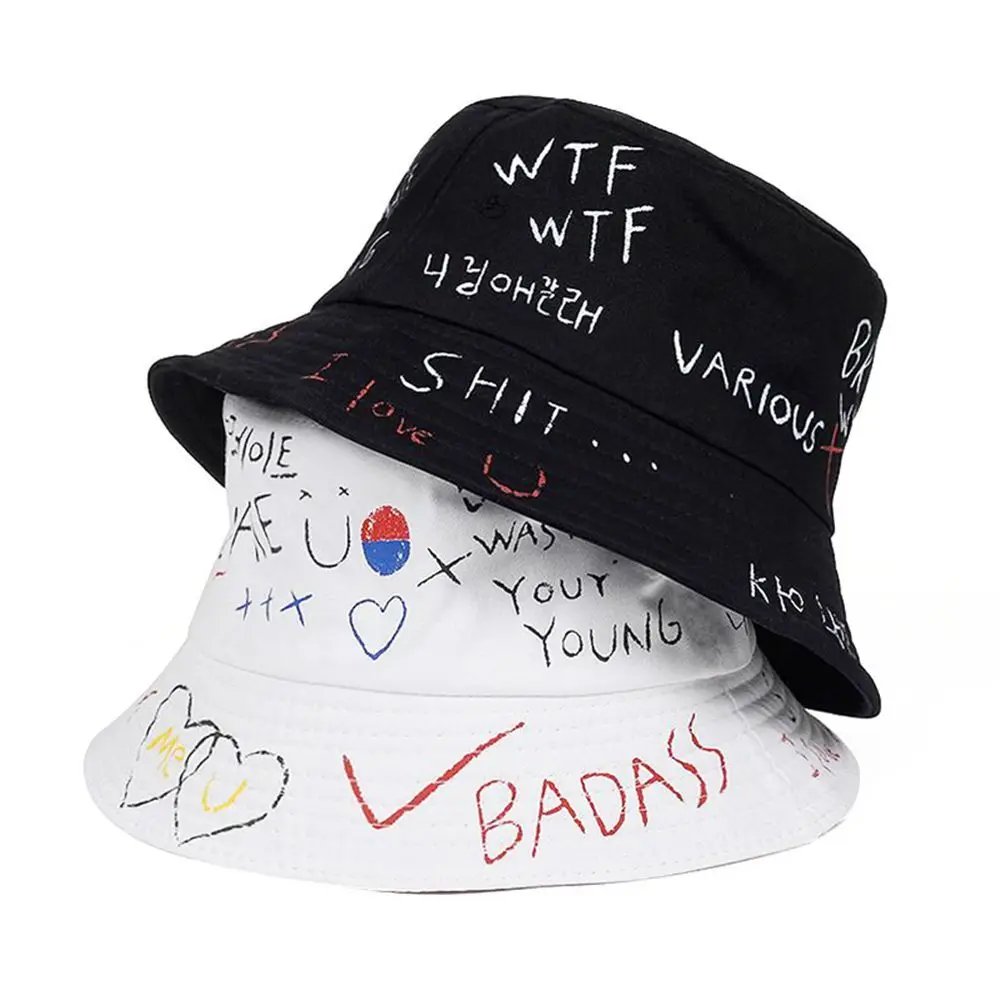 

Unisex Bucket Hat Women Summer Fisherman Hat Outdoor Hip Hop Cap Summer Fashion Graffiti Hat UV Protection Sun Hats