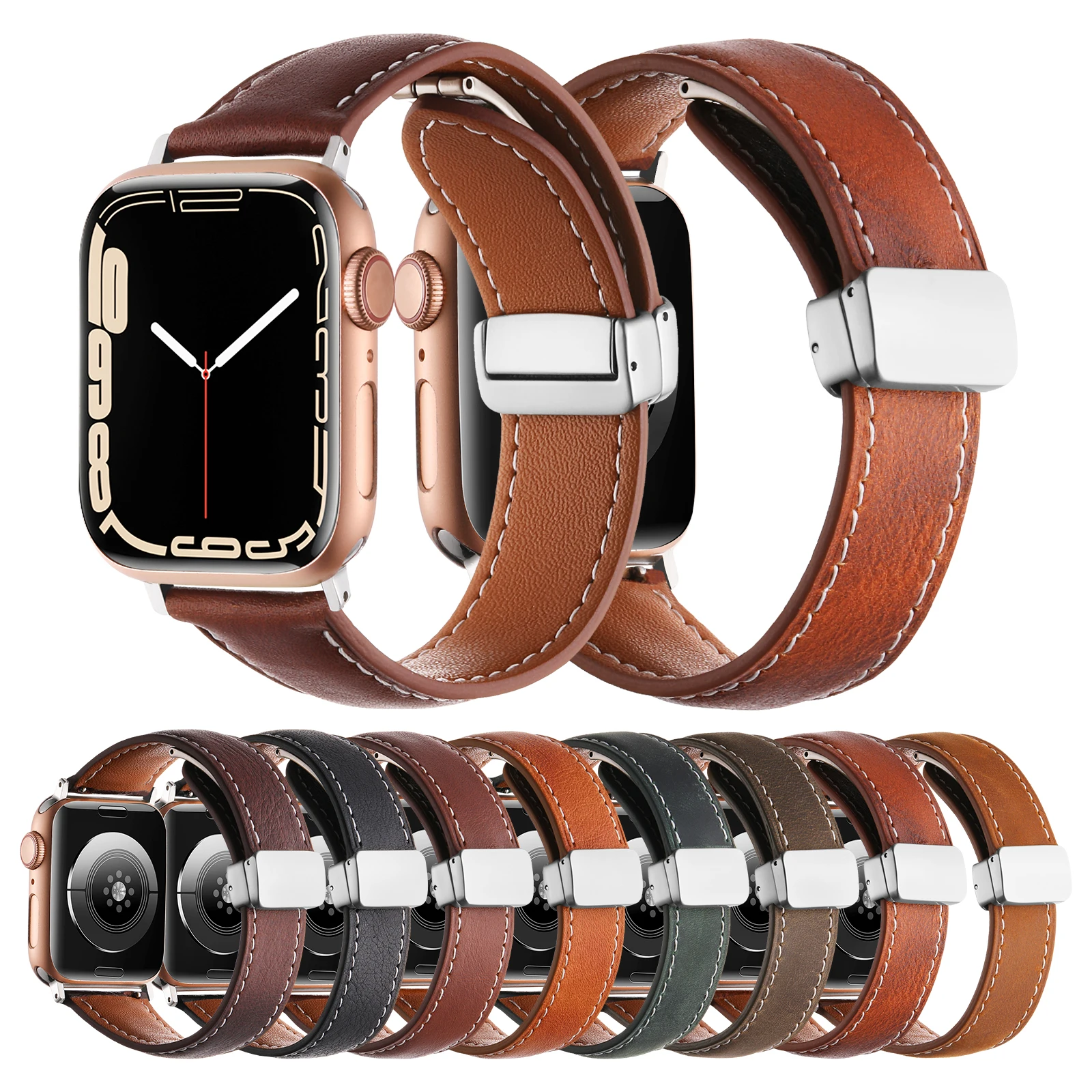 Genuine Leather Watch Strap Watchband For Apple Watch Band 49mm 44mm 40 45 mm 42 41mm Series 9 8 7 6 Ultra 2 Ultra Bracelet