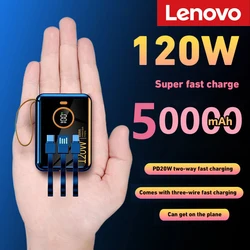 Lenovo 50000mAh o dużej pojemności 120W szybkie ładowanie Power Bank przenośna ładowarka akumulator Powerbank dla iPhone Huawei Samsung