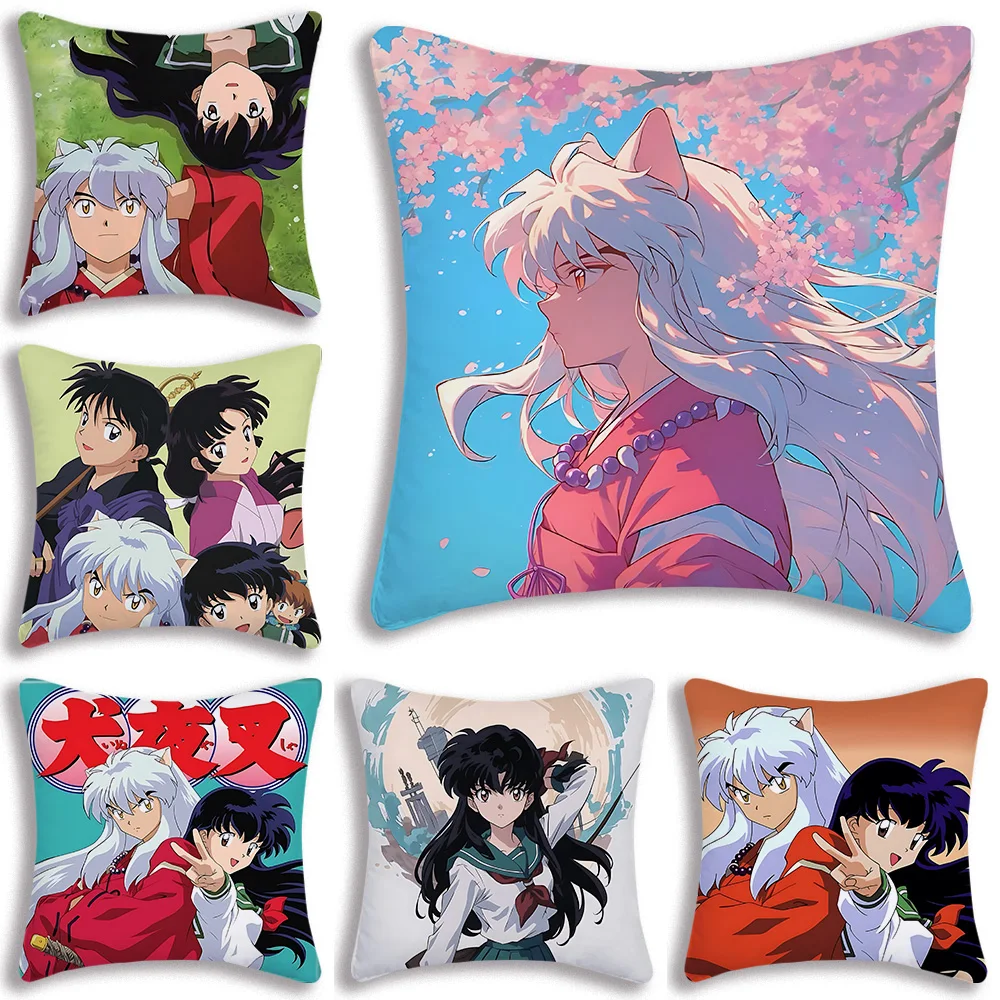 Hot Anime InuYashas Pillow Covers Cartoon Sofa Decorative Home Double-sided Printing Short Plush Cute Cushion Cover