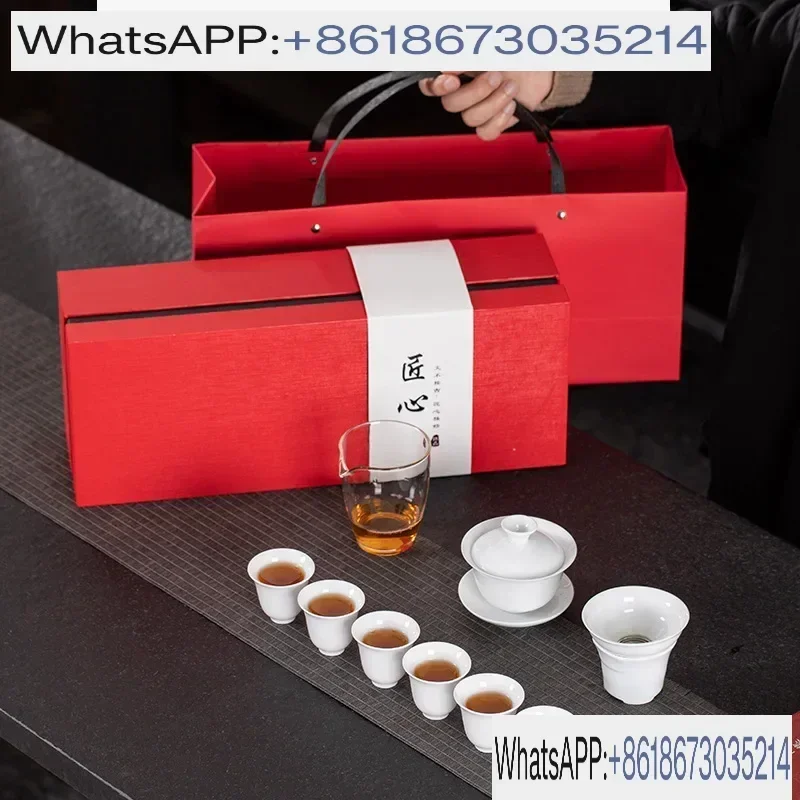 

Белый фарфоровый чайный сервиз кунг-фу/с подарочной коробкой/бытовой набор/набор для свидания чая