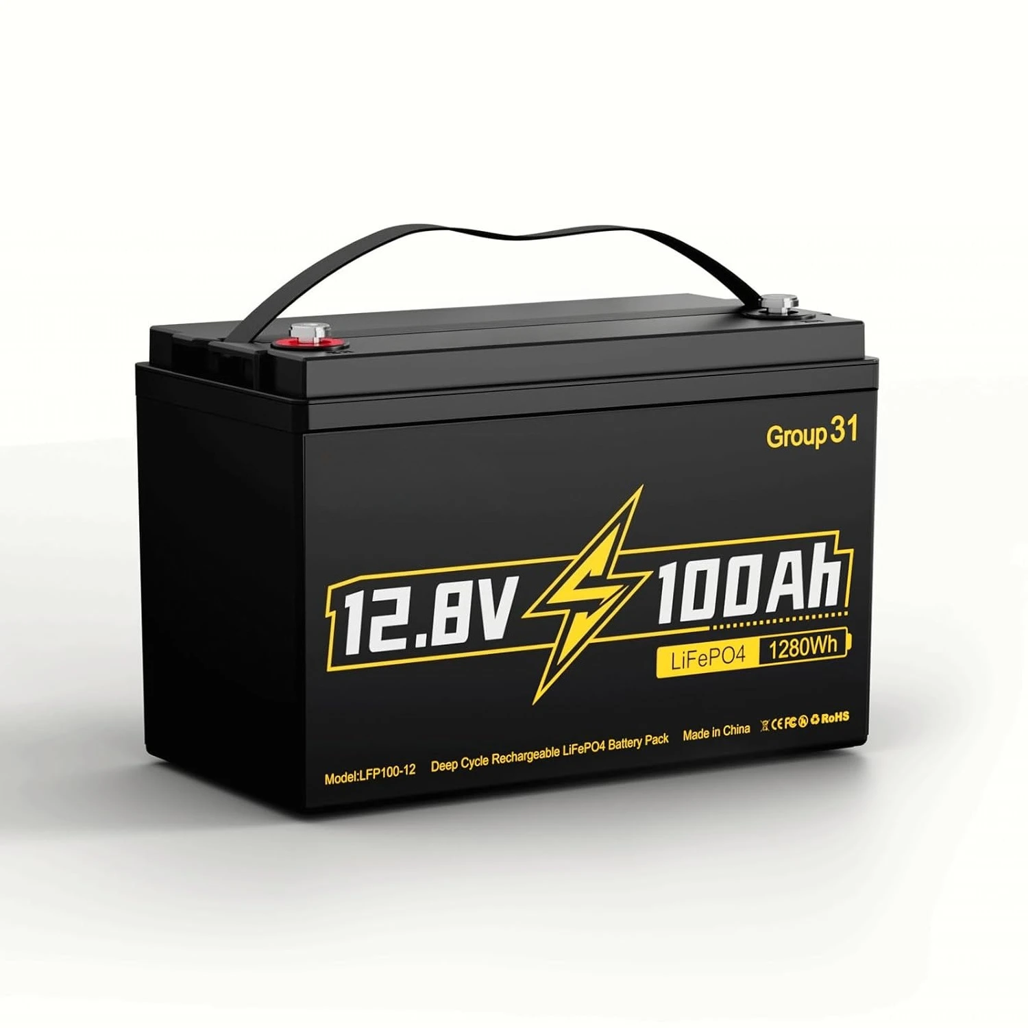 

12V 100Ah LiFePO4 Lithium Battery, 12 Volt Lithium Batteries Group 31 Low-Temp Protection Built-in 100A BMS, Up to, Customized
