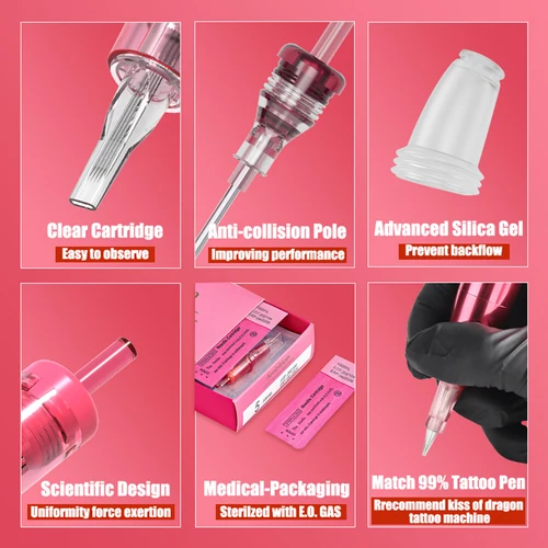 Imagen 2 del producto Aguja de cartucho de tatuaje rosa Ambition 20 piezas 1RL 3RL 5RL 0,2mm 0,25mm 0,3mm 0,35mm aguja de mezcla de revestimiento redondo para máquina de tatuaje RL/F