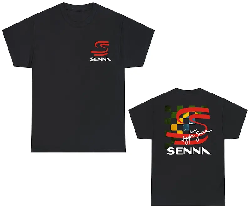 

F1 Men's Summer Cotton Ayrton Senna T-shirt High Quality Double-sided Printing Black F-1 Women's Gift Short Sleeve