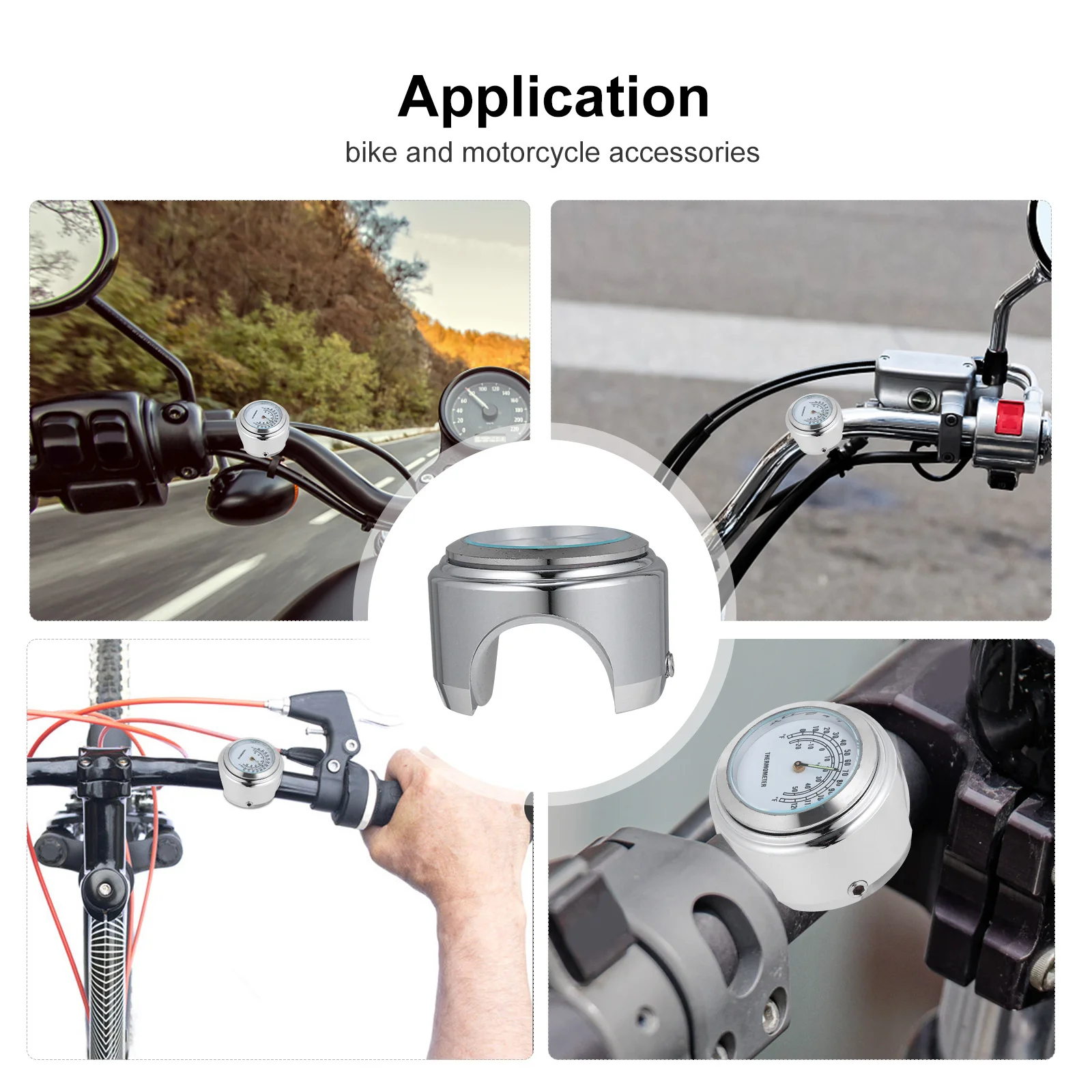 

Motorcycle Handlebar Temperature Gauge Aluminum Alloy Waterproof Shock Resistant Dial Easy Install Anti-Skid Rubber Mat