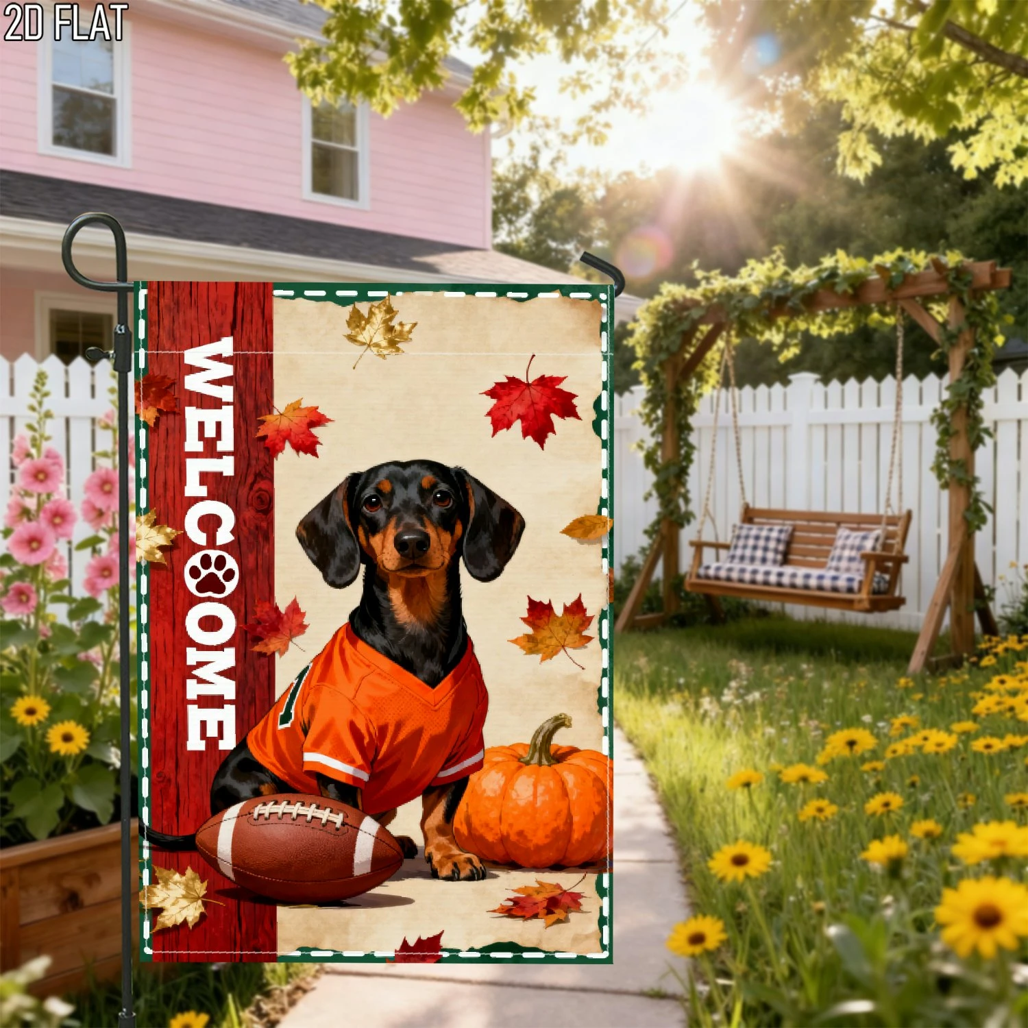 1pcs Welcome Fall Dachshund Football Pumpkin Garden Flag Autumn Season Yard Decor